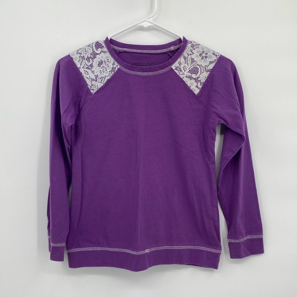 Jezbelroxii Girls Purple Long Sleeve Lace Shoulder T-shirt Stitches Tee Girls 10
